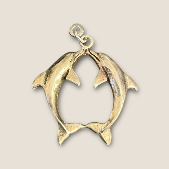 Sterling Jewelry - Vintage Sterling Silver Kissing Dolphin Pendant Charm 1.8g .75x.75 Inches